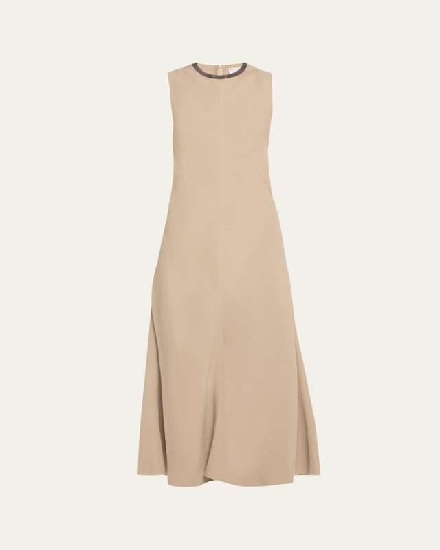 Monili Neckline Linen Twill Dress
